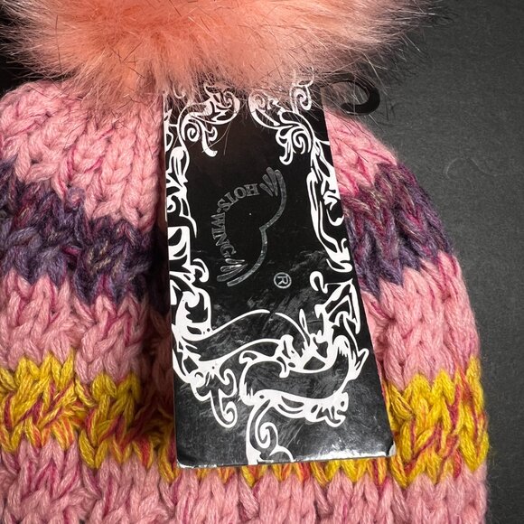 NWT Hots-Wing Womens Pink & Purple Striped Lined Beanie Hat w/ Pom Pom One Size - Picture 4 of 7